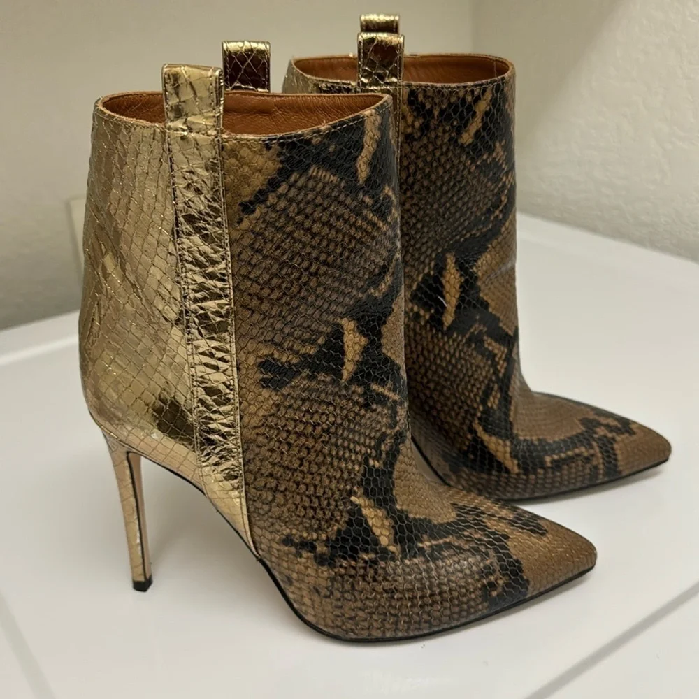 Paris Texas Tan/Gold Python Stiletto Heels Ankle‎ Boots Size 7.5 EUC